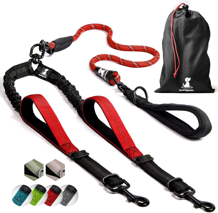 Hundeleine für 2 Hunde mit Bungee Verlängerung für Grosse und Mittelgrosse Hunde mit Ruckdämpfer | R