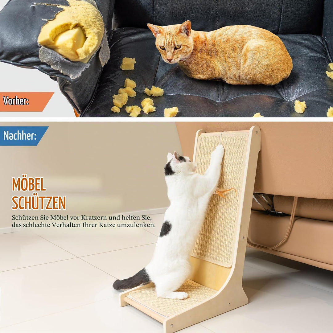 PETKARAY Sisal Kratzbrett Katze, 66 cm L-förmige Kratzbrett, 105° vertikale Kratzfläche, Kratzmöbel