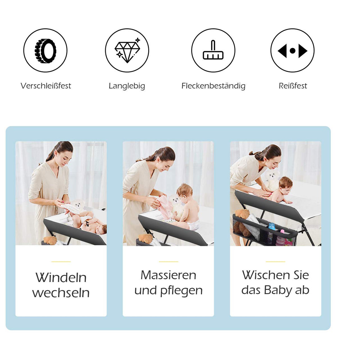 GOPLUS Klappbarer Wickeltisch, Wickelregal mit Wasserabweisender Ablagefläche mit Aufbewahrungskorb,