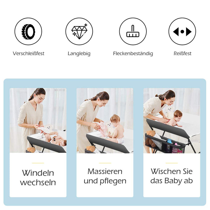 GOPLUS Klappbarer Wickeltisch, Wickelregal mit Wasserabweisender Ablagefläche mit Aufbewahrungskorb,
