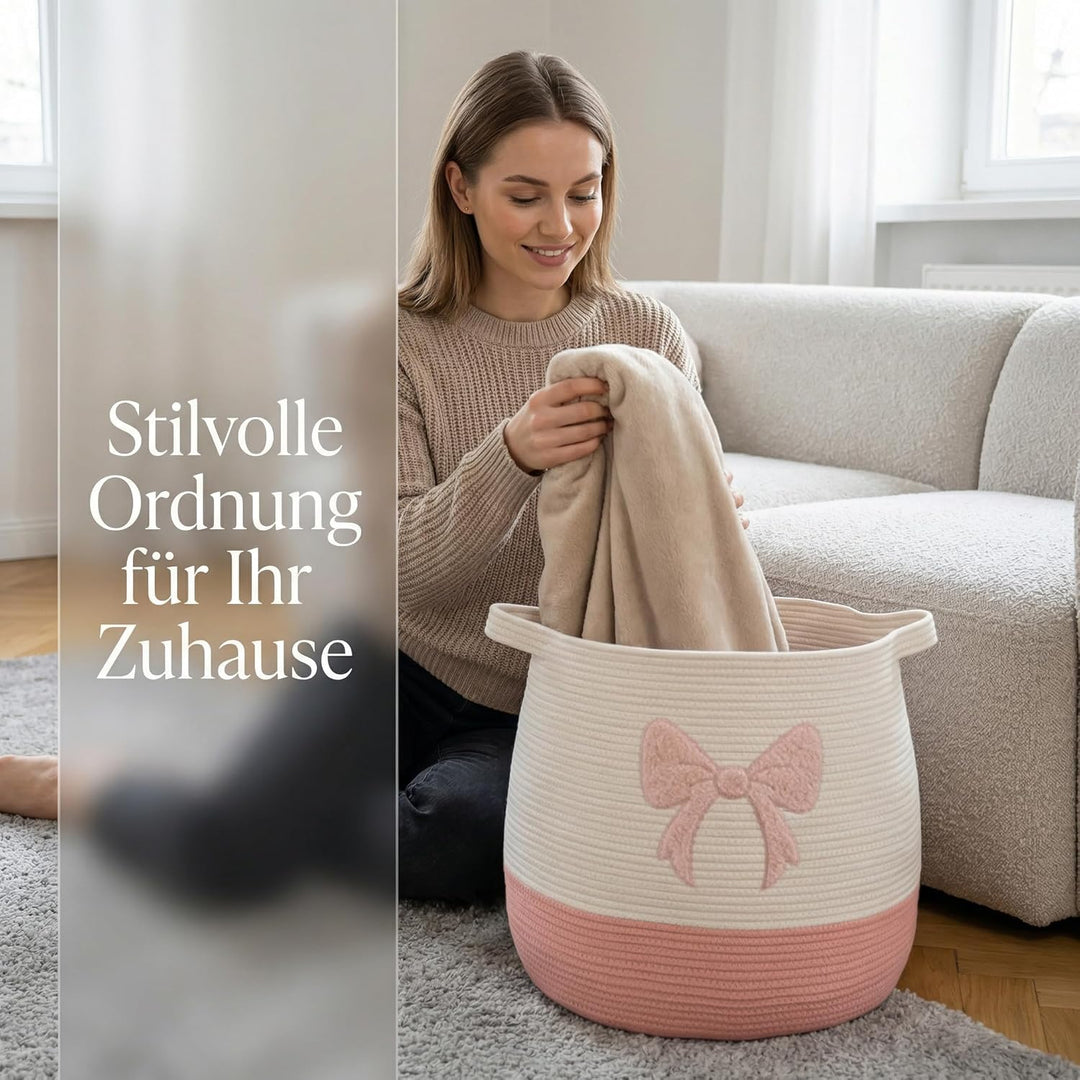 Grosser Korb aus Baumwollseil, gewebter Aufbewahrungskorb für Spielzeug, Wäsche- und Decken-Organize