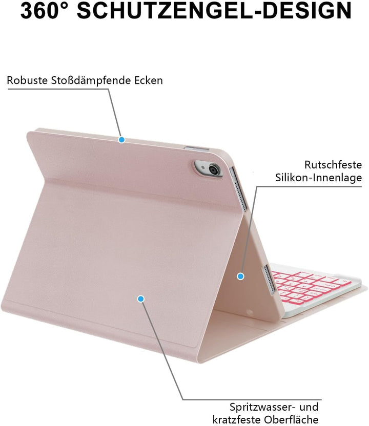 JADEMALL Für iPad A16 11./10. Gen Tastaturhülle mit Beleuchtung QWERTZ | Für iPad A16 Hülle mit Tast