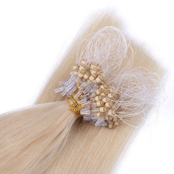 Micro-Ring/Loop Hair Extensions (#60 - WEISSBLOND - 50 cm - 250 Strähnen - 1g) 100% Remy Echthaar Ha