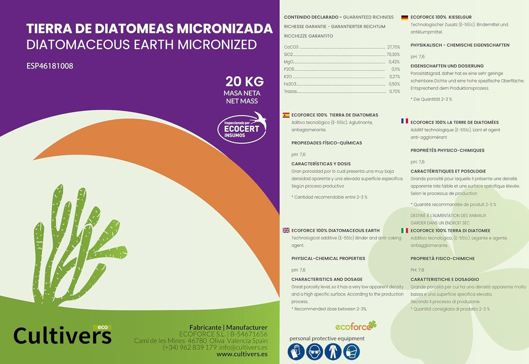 CULTIVERS Diatom Erde 20 kg mikronisiert .100% natürlich und ökologisch. Nicht kalziniert Hohe Reinh