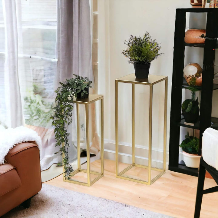 DanDiBo Blumenhocker Metall Gold Eckig Blumenständer Beistelltisch 96506 2er Set Blumensäule Modern