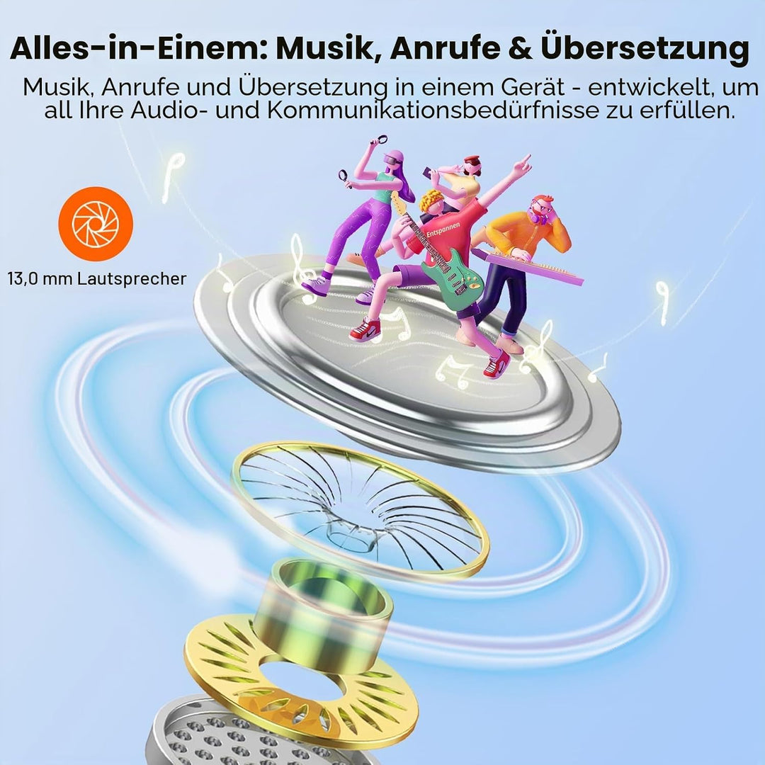 AI Kopfhörer Übersetzer, 3-in-1 Sprachübersetzer Kopfhörer 164 Sprachen mit App, 7 Übersetzungsmodi