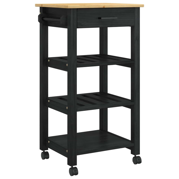 vidaXL Küchentrolley MONZA Schwarz 48 x 40 x 88,5 cm Massivholz Kiefer, Moderner Küchenwagen, erweit