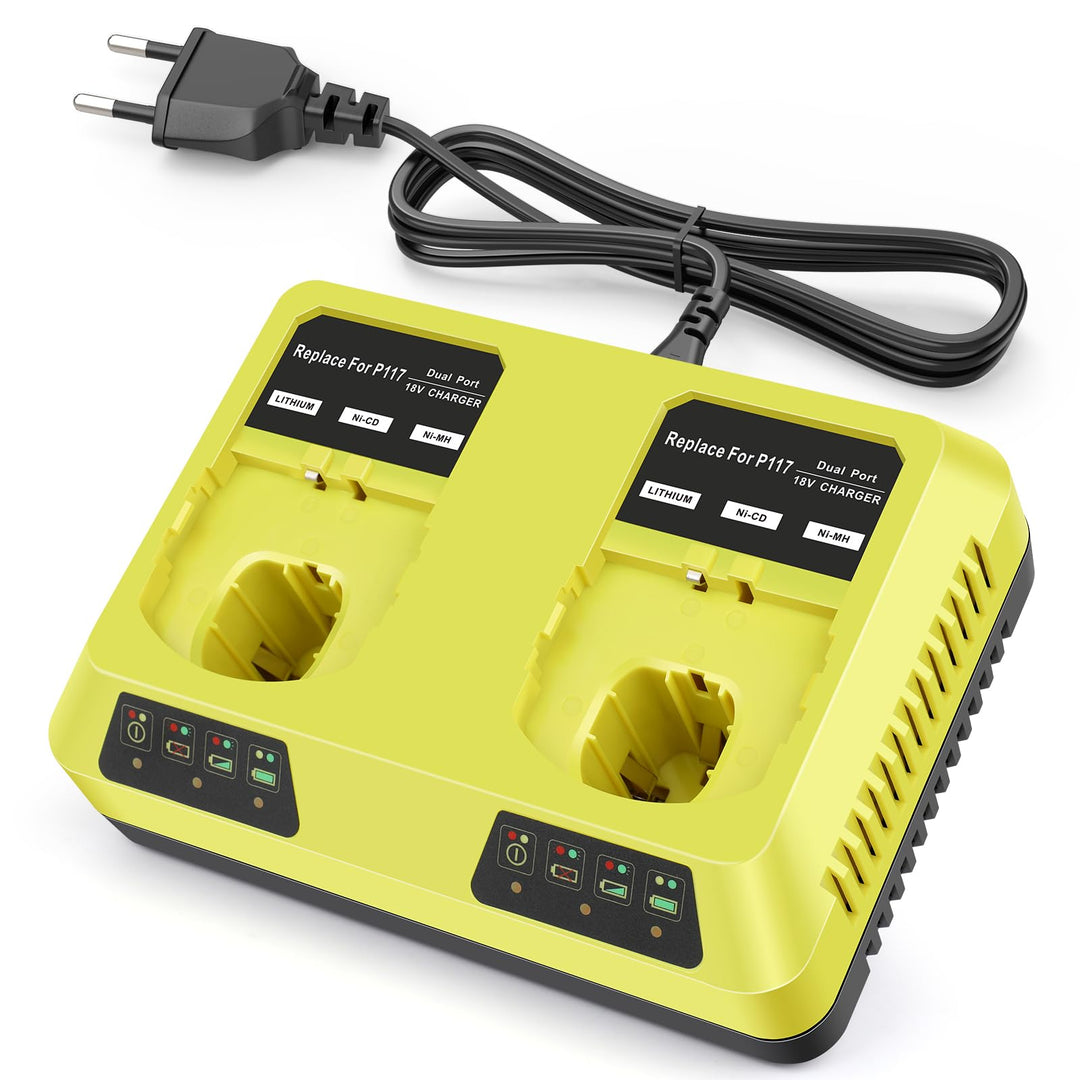 ASUNCELL P117 Dual Port Ladegerät für Ryobi Ladegerät, 18V Ersatz Ladegerät für Ryobi ONE+ P107 P108