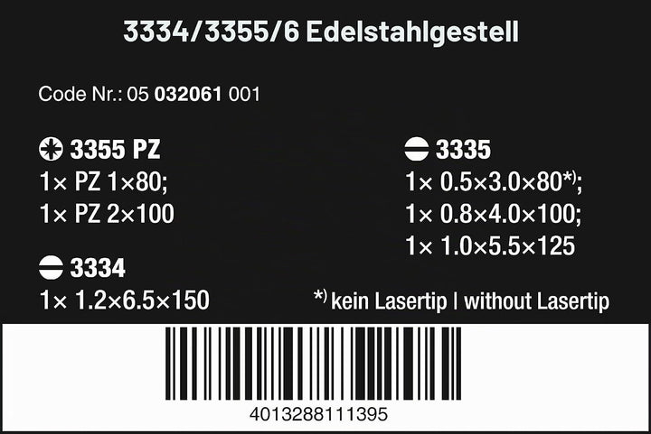 Wera 3334/3355/6 Schraubendrehersatz, Edelstahl + Rack, 6-teilig, 05032061001