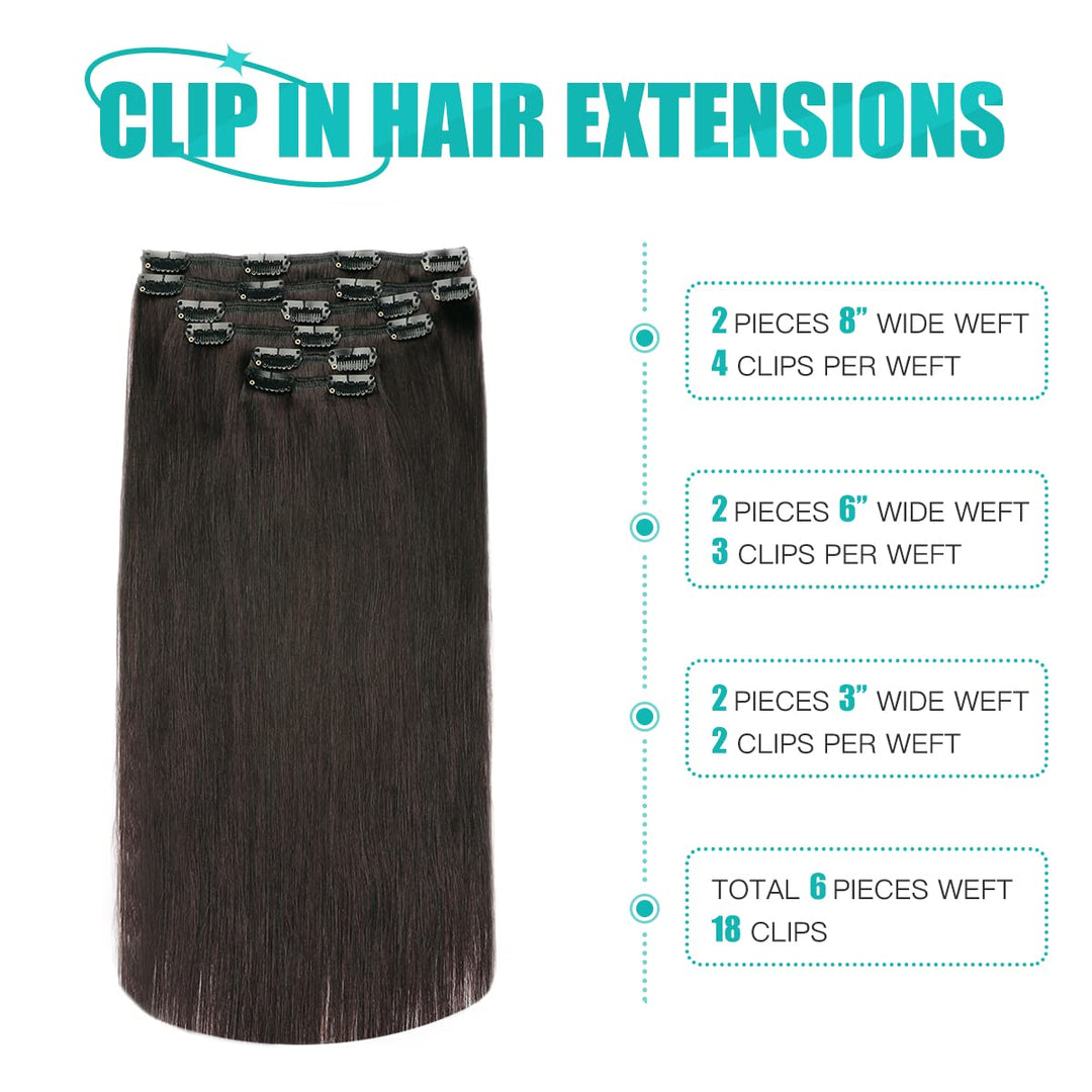 SURNEL Clip in Extensions Haarverlängerung Schwarz Natürlich Echthaar Extensions Clip Glatt Remy Haa