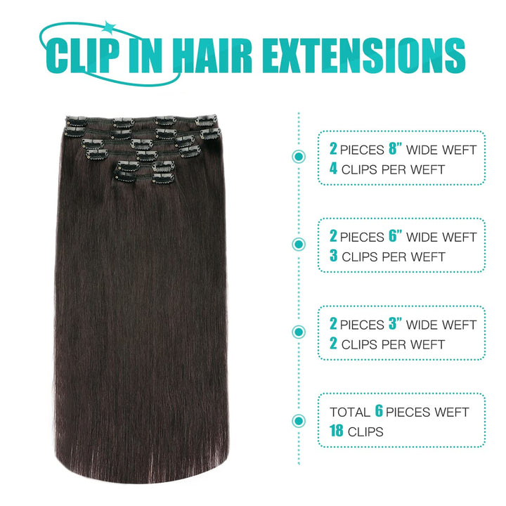 SURNEL Clip in Extensions Eechthaar, 40cm 16 Zoll 100g 6pcs Natürliches Schwarz Hair Extensions Clip