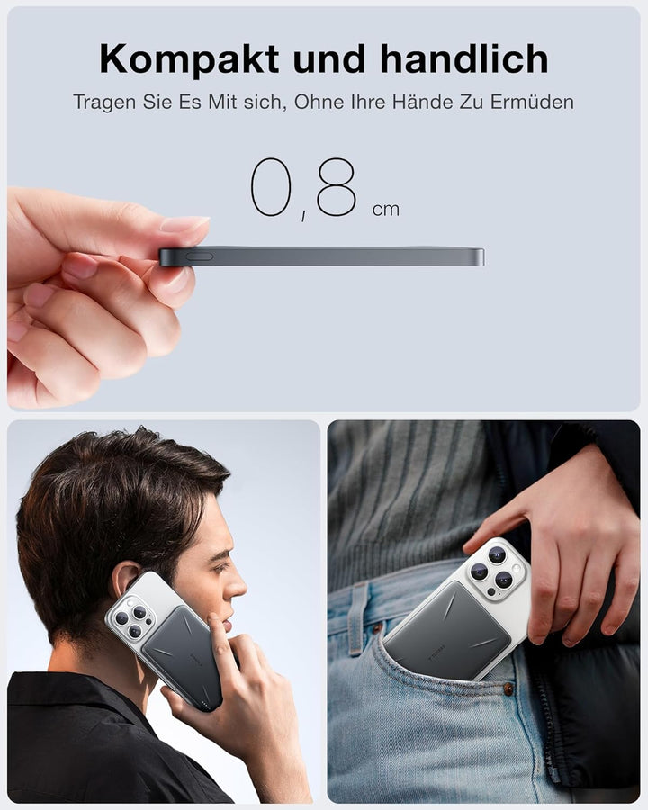 TORRAS Ultra-Slim für MagSafe Power Bank, Wireless Magnetische Powerbank 5000mAh mit USB-C Schnell A