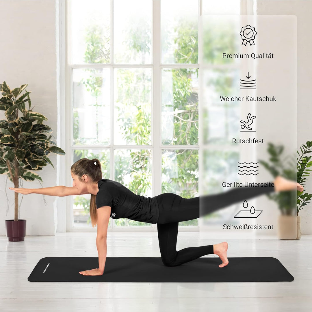 MSPORTS Gymnastikmatte Studio 183 x 61 x 1,0 oder 1,5 cm | inkl. Übungsposter und Tragegurte | Hautf