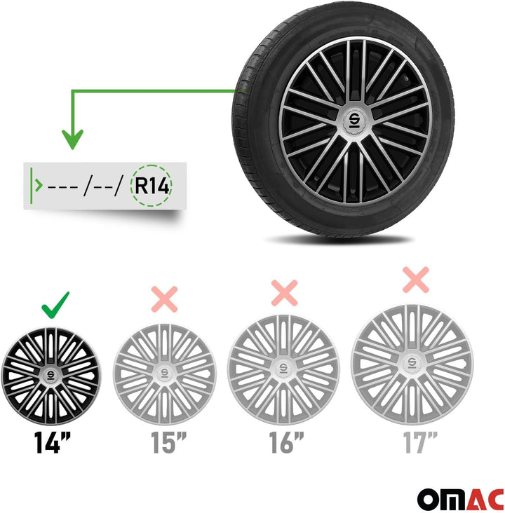 Sparco Radzierblenden Bergamo - 14-Zoll - Silber/Schwarz - Satz mit 4 Stück
