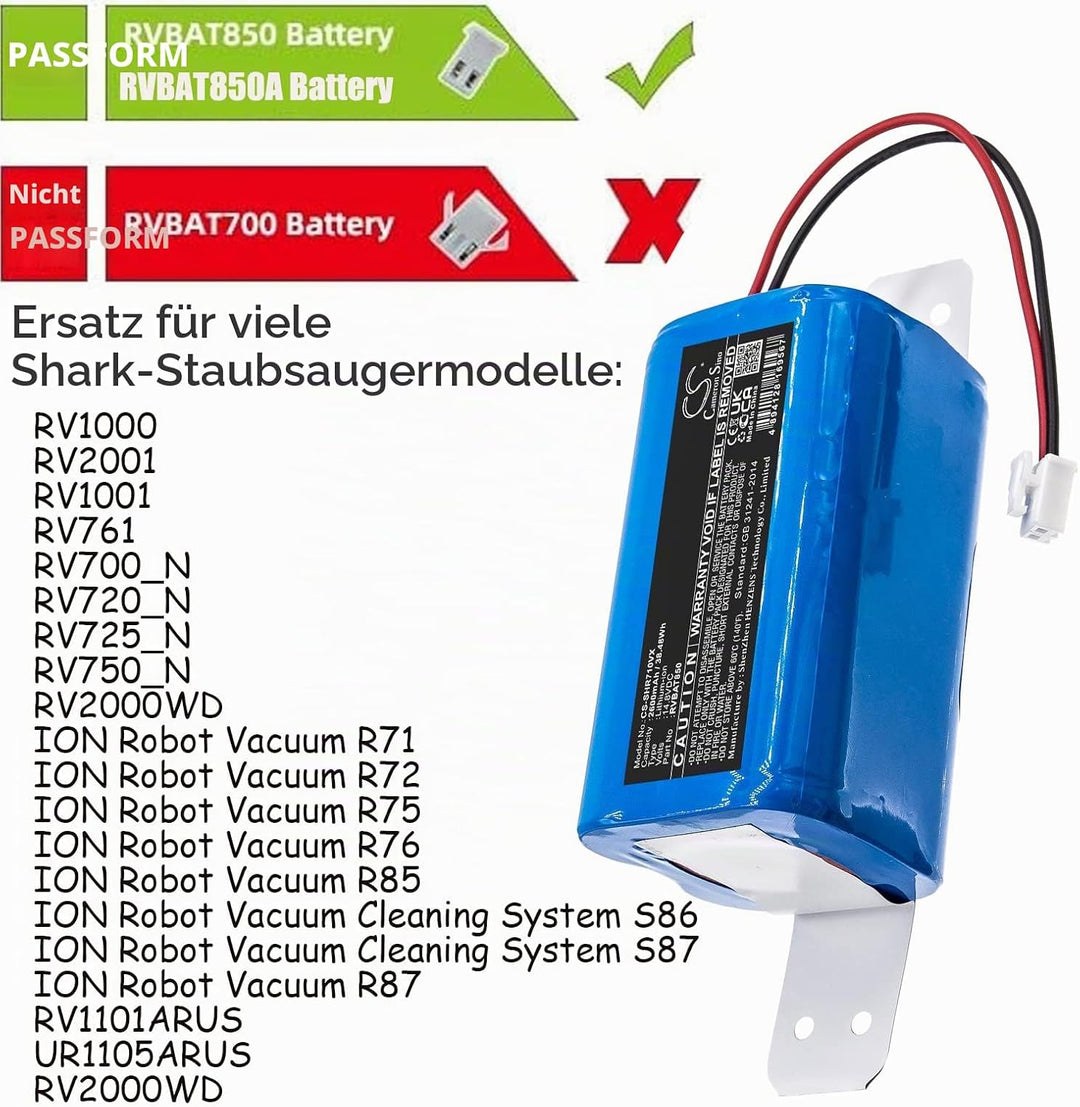 2600mAh Ersatzakku kompatibel mit Shark AI Robot PRO RV2001WD, ION Robot Vacuum Cleaning Syst, ION R