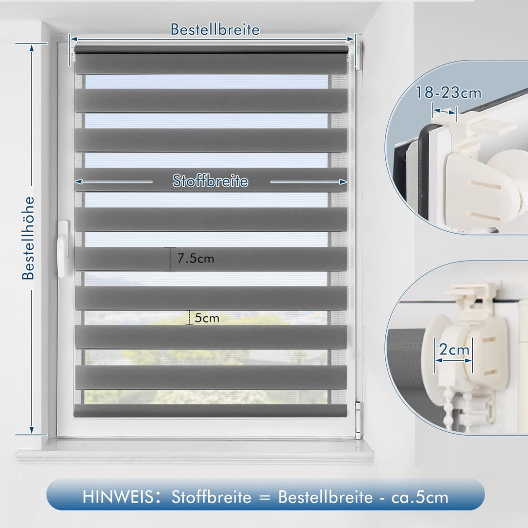 SBARTAR Doppelrollo Klemmfix Rollos für Fenster ohne Bohren & zum Bohren (Anthrazit 90 x 130cm) Duo