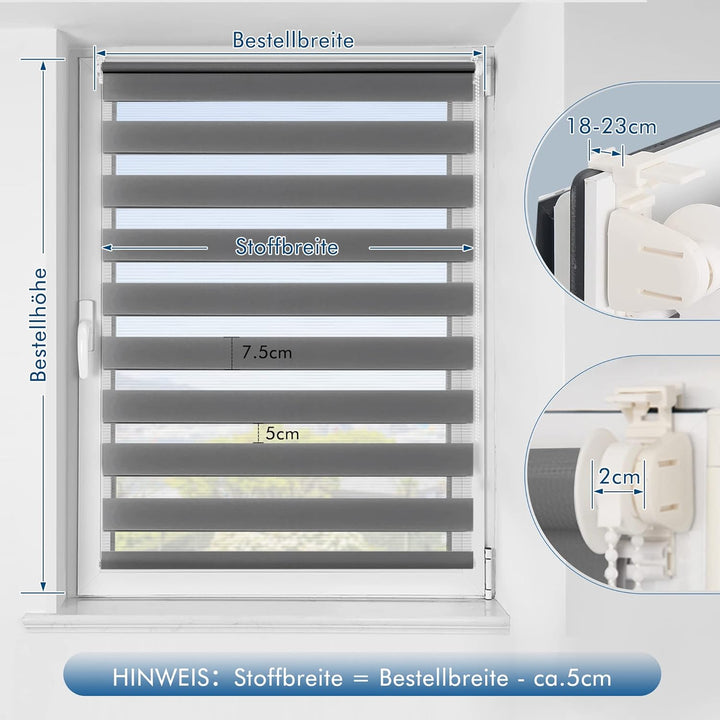 SBARTAR Doppelrollo Klemmfix Rollos für Fenster ohne Bohren & zum Bohren (Anthrazit 90 x 130cm) Duo