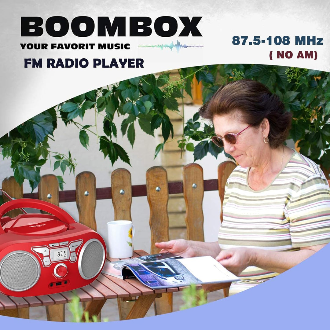 Tragbares Radio – mit CD-Player, Bluetooth Boombox, UKW-Radio, Fernbedienung, USB/AUX-Eingang, Kopfh