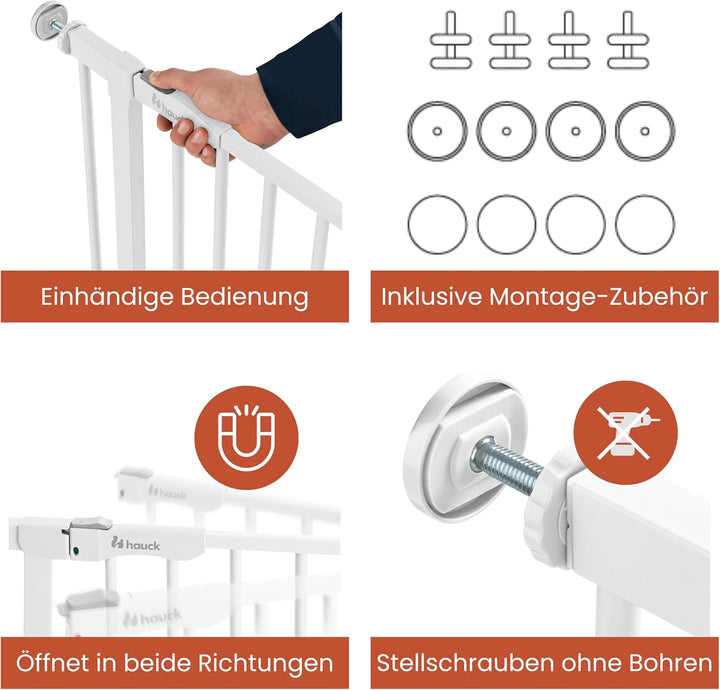 Hauck Clear Step Autoclose 2 + 21cm Verlängerung, Weiss - Kinderschutzgitter Hundegitter Verstellbar