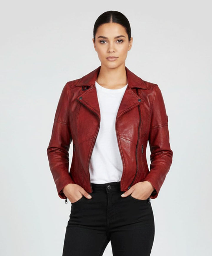Blueorn Heeda Damen Lederjacke Übergangsjacke aus feinstem Lammnappa Leder - Modernen Bikerjacke Ech