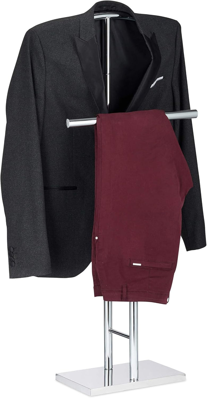 Relaxdays Herrendiener Chrom, Stummer Diener, freistehender Handtuchhalter, doppelter Bügel, HBT: 10