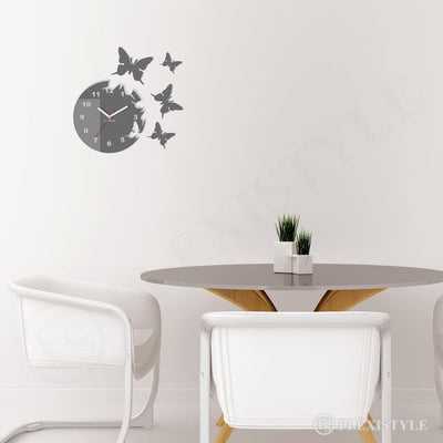 Grosse moderne Wanduhr Schmetterling Grau rund 30cm, 3d DIY, Wohnzimmer, Schlafzimmer, Kinderzimmer,