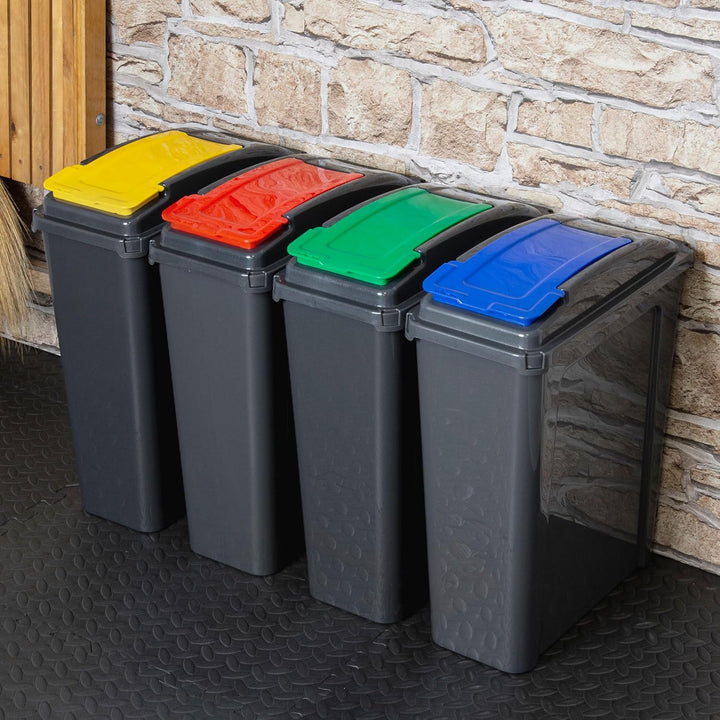 2x 25 Liter Mülltonne Schwarz-Grün-Rot, Mülleimer Küche 2 Fächer, Mülltrennsystem, Abfalleimer Küche