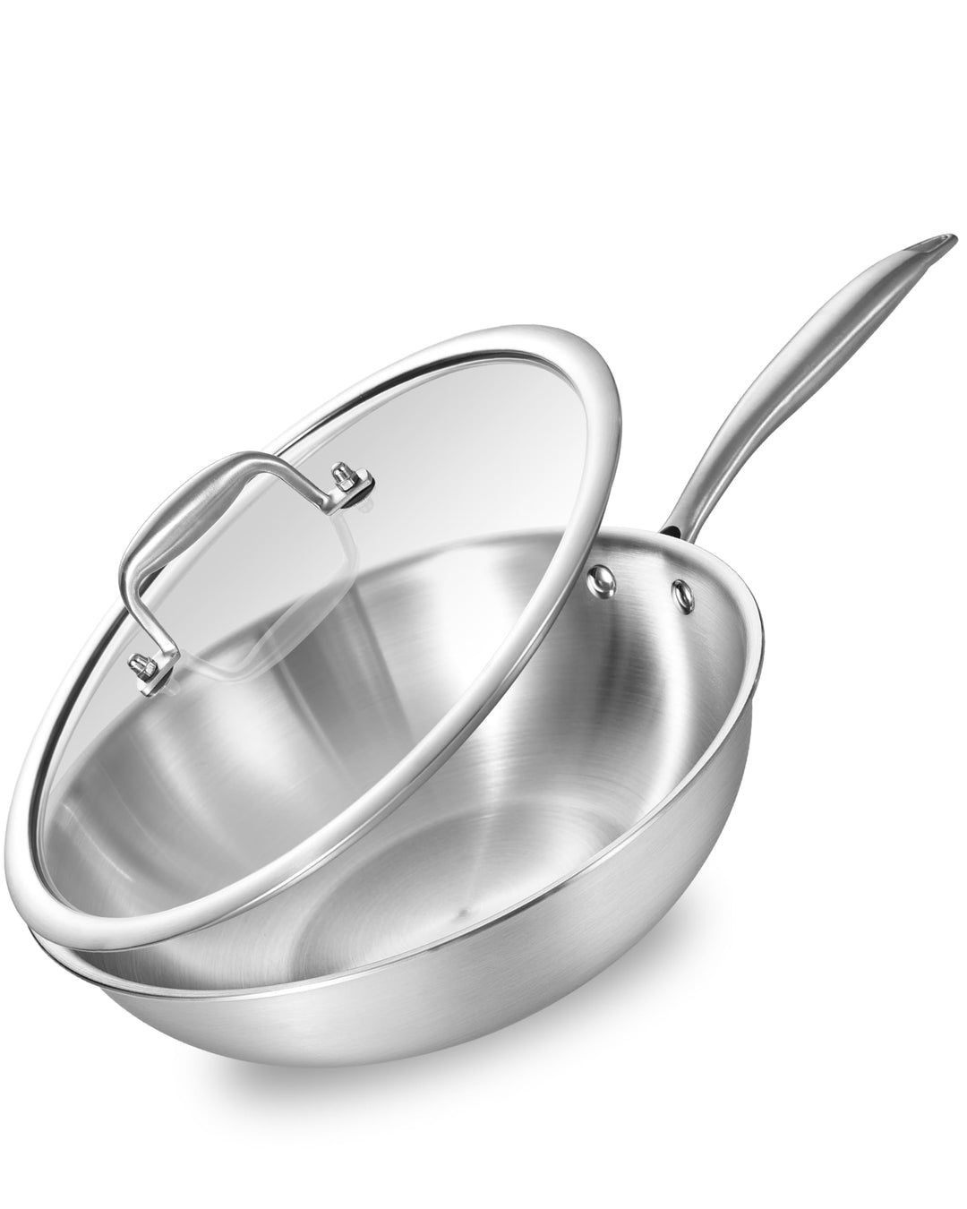 Inqibee Wokpfanne Edelstahl 30 cm mit Deckel, Unbeschichtete Wok Pfanne für Induktion & Gasherd, Ede