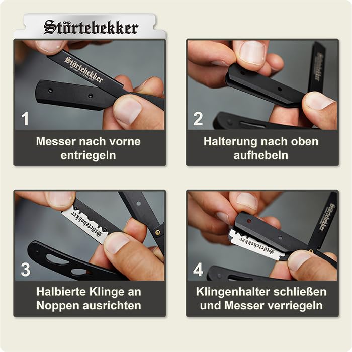 Störtebekker® Rasiermesser im handgefertigten Lederetui inkl. Alaunstift - Straight Razor mit Rasurg
