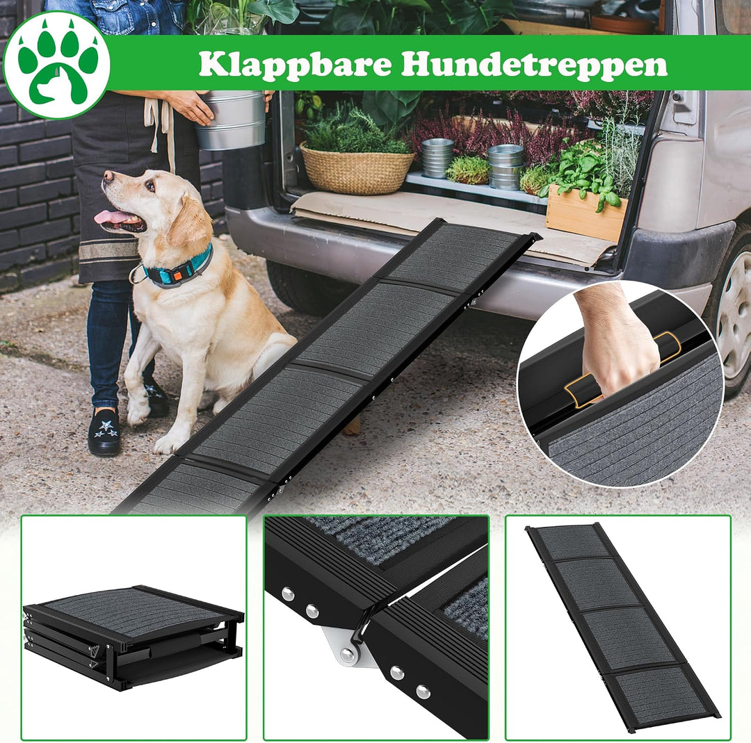SUBTLETY 157x43cm Aluminium Hunderampen Klappbar Haustiere Sicherheitsrampen Anti-Rutsch Hundetreppe