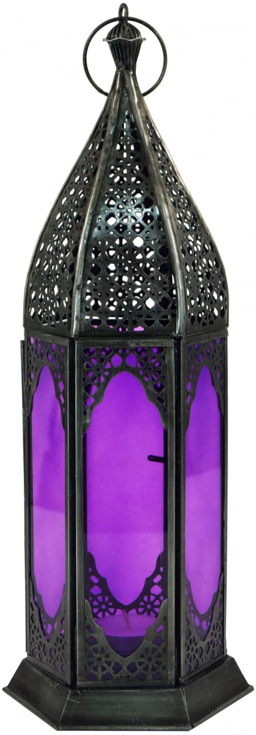 GURU SHOP Orientalische Metall/Glas Laterne in Marrokanischem Design, Windlicht, Lila, Lila