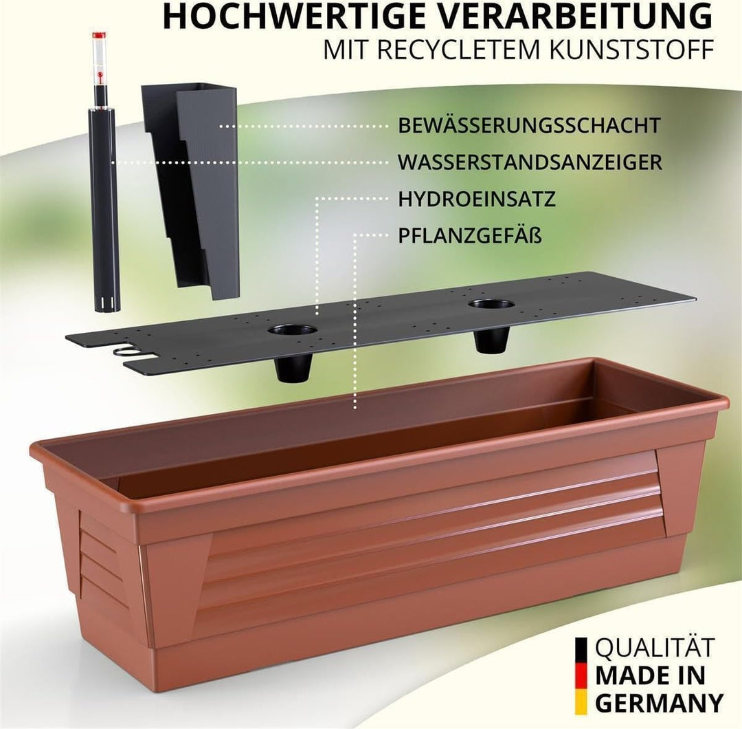 Blumenkasten Milano 3er Set 100 cm lang Farbe Terrakotta mit Wasserspeicher und Wasserstandsanzeige