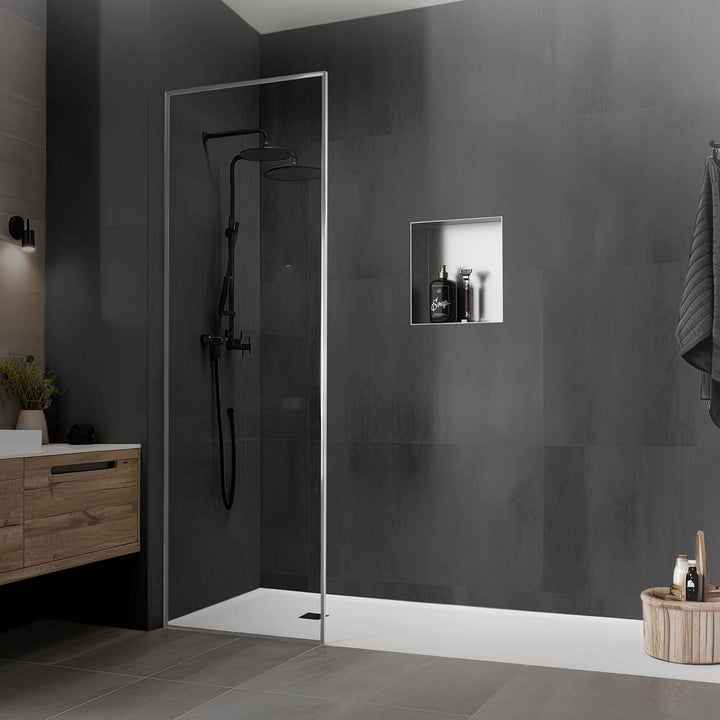 LuxeBath Wandnische aus Edelstahl, 30x30x10 cm, Silber, Duschnische, Randlos, Einbauregal, Flexibler