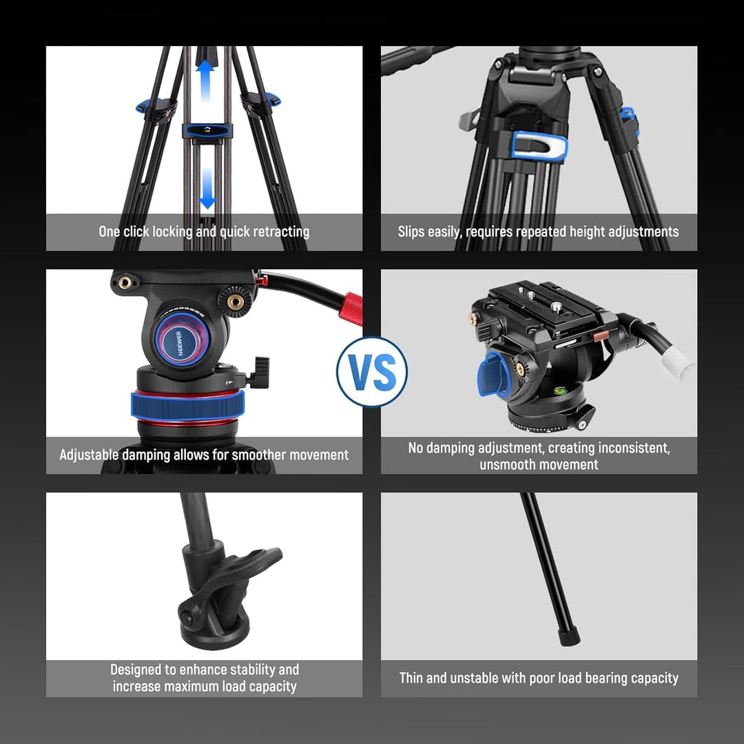 NEEWER 78" Video Tripod Kohlefaser, EIN Schritt Schnellspanner Kamera Stativ mit Einstellbarer Dämpf