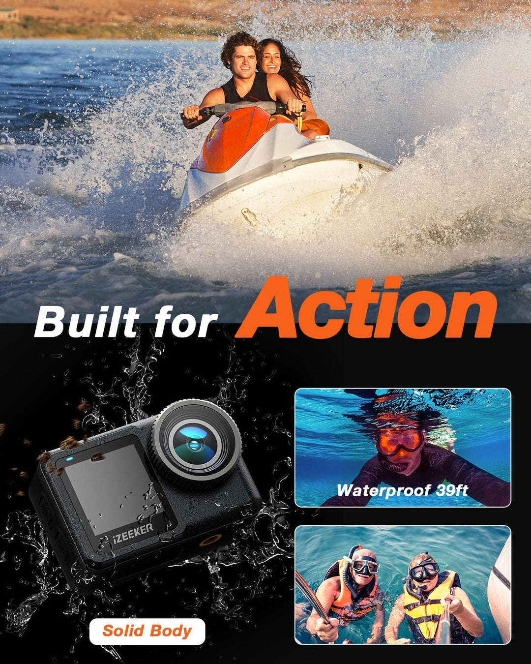 iZEEKER Action Cam 4K 20MP, 40M Wasserdicht Unterwasserkamera, 12M Wasserdicht ungeschützt, Vlog Cam