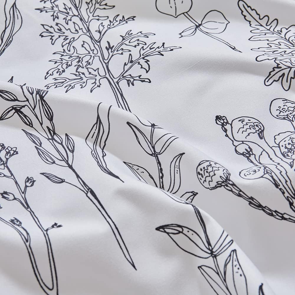 WUMIUER Bettwäsche 135x200 Set 2 Teilig, Schwarz Weiss Pflanze Botanisch Wendebettwäsche Mikrofaser