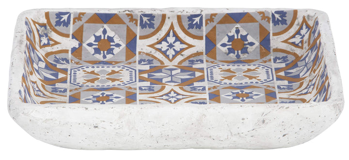 Esschert Design AC182 Vogeltränke, portugiesische Fliesen, Orange, Blau, Grau