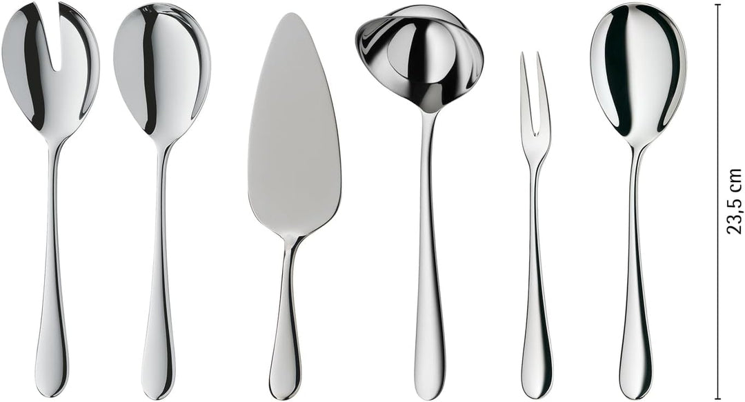 WMF Merit Besteck Set 12 Personen, 66 teilig, 60 Teile mit Servierbesteck, Hohlheftmesser, Cromargan