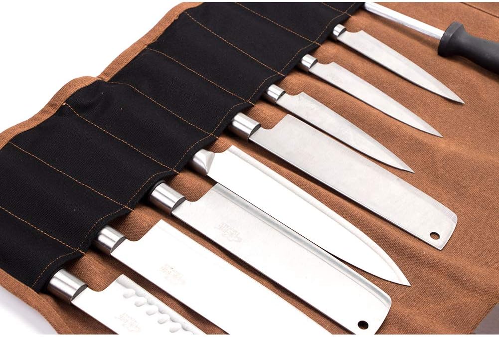 QEES Chef Messer Rolle Tasche 16 Oz gewachste Canvas wasserdichte Reissverschluss Werkzeugtasche 15