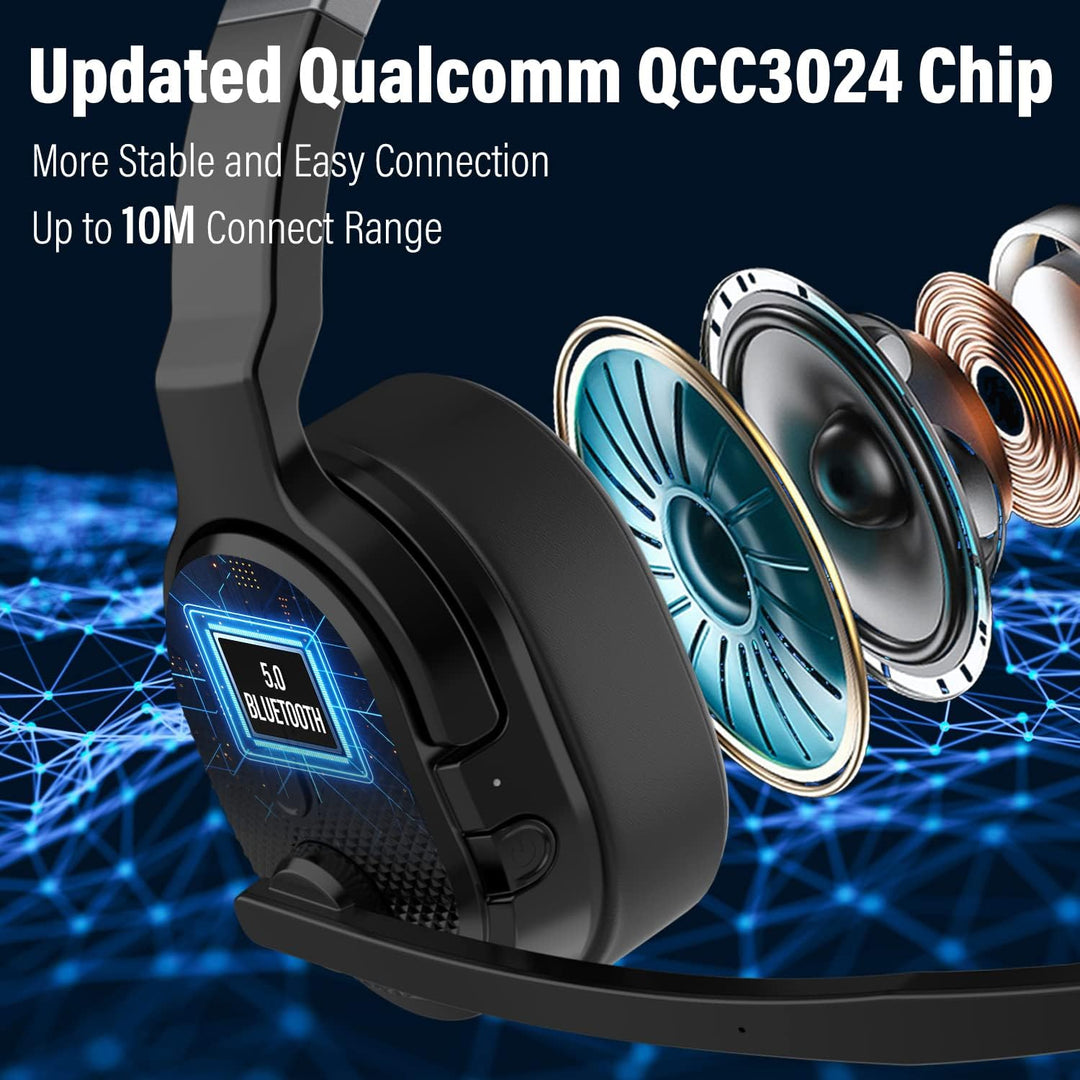 YUANJ Bluetooth Headset mit Mikrofon, Wireless Headset -Mikrofon mit Active Noise Cancelling (ANC),