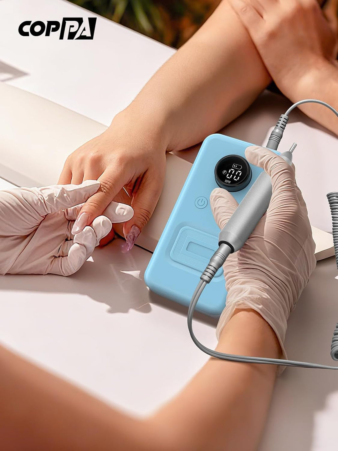 COPPA Nagelfräser, NDK106 Professionell Elektrische Nagelfräser Set mit 12 Bits 31 Schleifbändern, 4