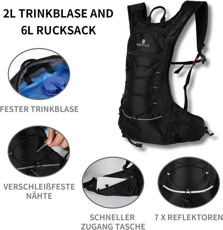 BBAIYULE® Trinkrucksack mit Trinkblase 2l, Laufrucksack Fahrradrucksack MTB Rucksack wanderrucksack