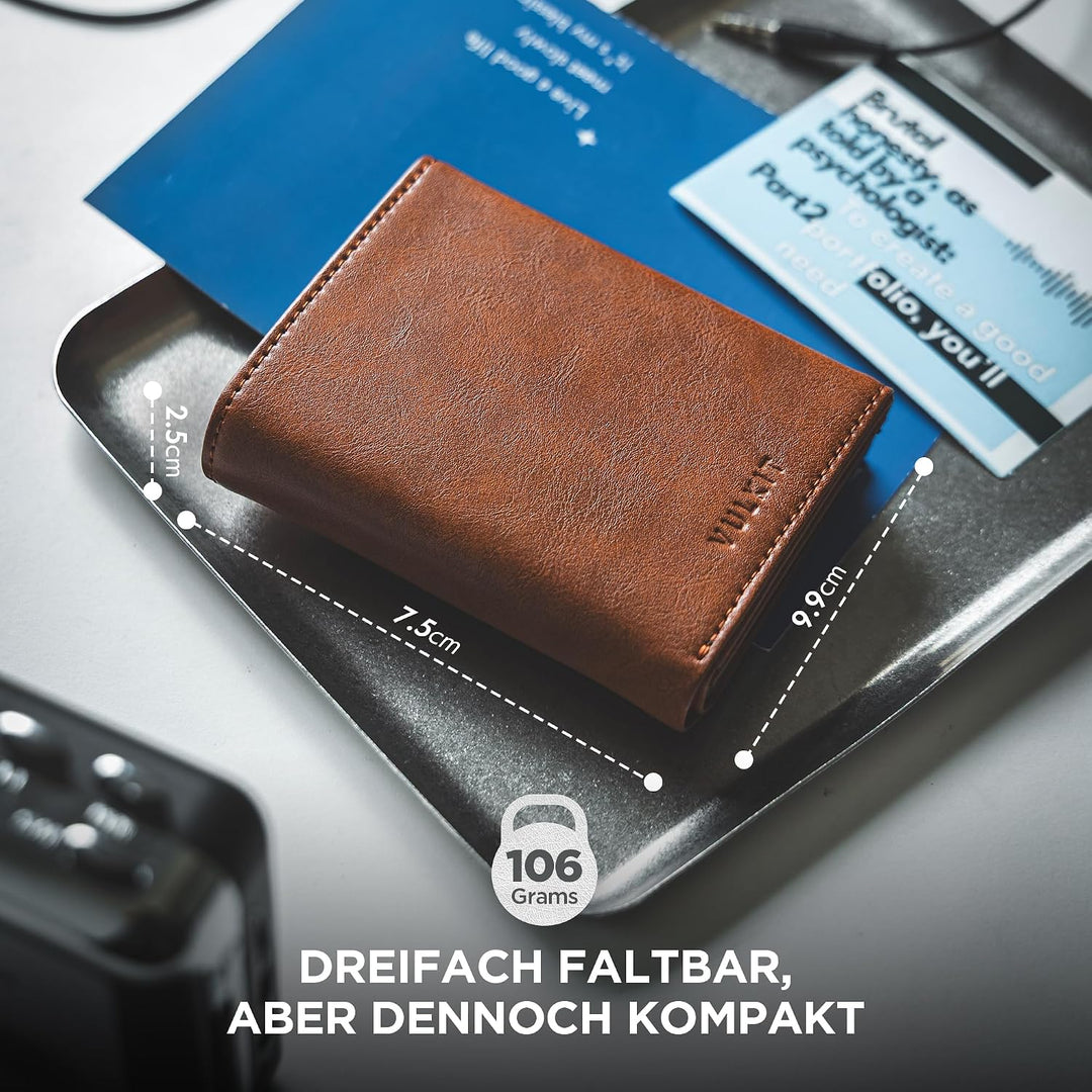 VULKIT Herren Geldbörse Schlanke mit RFID-Schutz und Münzfach | Leder Geldbeutel Kartenetui Klein Po