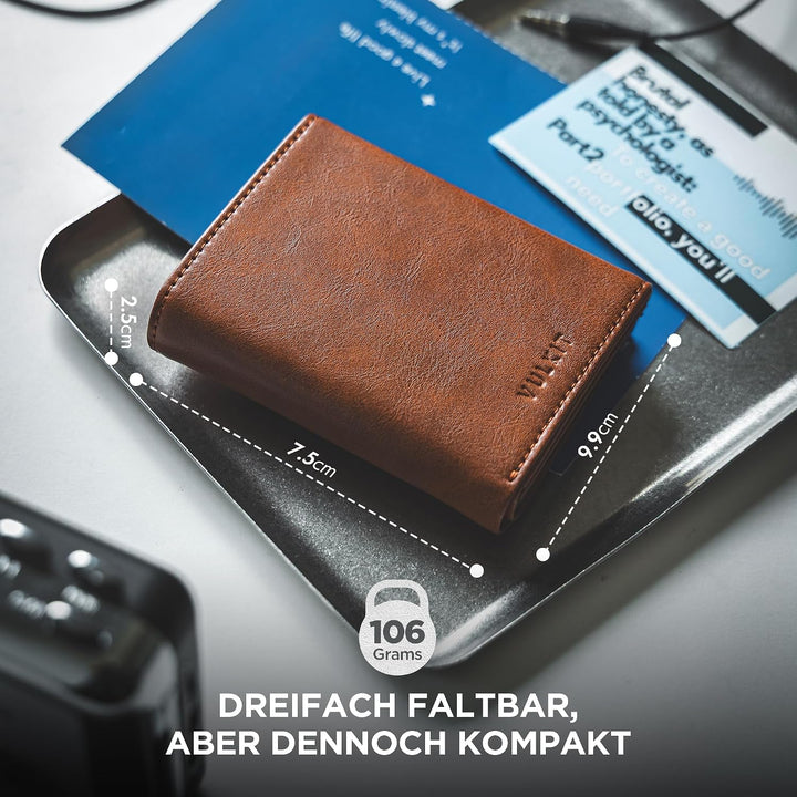 VULKIT Herren Geldbörse Schlanke mit RFID-Schutz und Münzfach | Leder Geldbeutel Kartenetui Klein Po