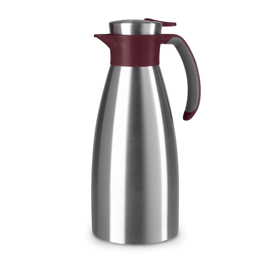 Emsa Soft Grip Isolierkanne, 1,5 Liter, Edelstahl, 12 Stunden heiss + 24 Stunden kalt, Auslaufsicher