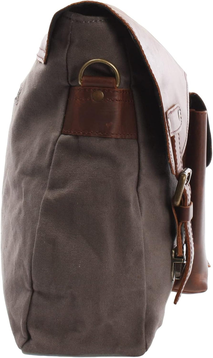 LECONI Messenger Bag DIN A4 Leder Canvas Damen & Herren Schultasche Retro look Collegetasche Umhänge