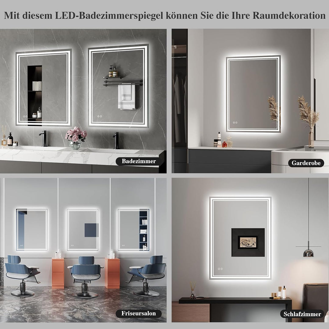 Badspiegel-mit-Beleuchtung 45x60cm - LED Badezimmerspiegel Badezimmer Spiegel mit Beleuchtung, Besch