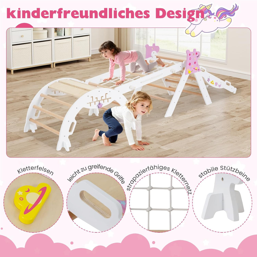 GOPLUS 9-in-1 Klettergerüst Indoor, Kletterdreieck Holz, 4er Set Kletterspielzeug mit Kletternetz, K