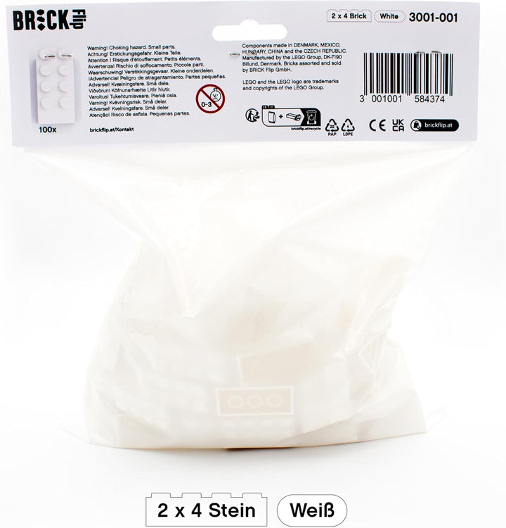 Lego Steine Classic, Weiss, 2x4 Bausteine, 100 Stück - Einzelteile Starterset, Lego Zubehör und Erwe