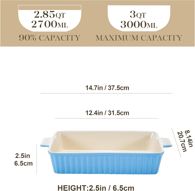 MALACASA, Serie Bake.Bake, Auflaufform gross 37.5 cm mit 3 Liter für 4-6 Personen, Keramik Auflauffo